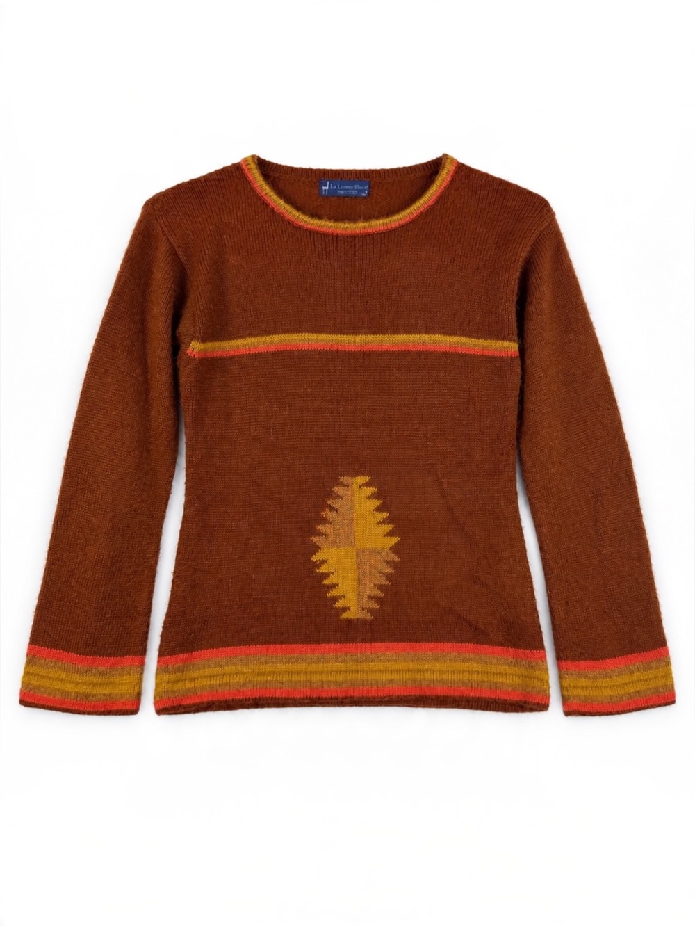 La Llama Place Peruvian Alpaca Sweater Brown Geometric Boho M
